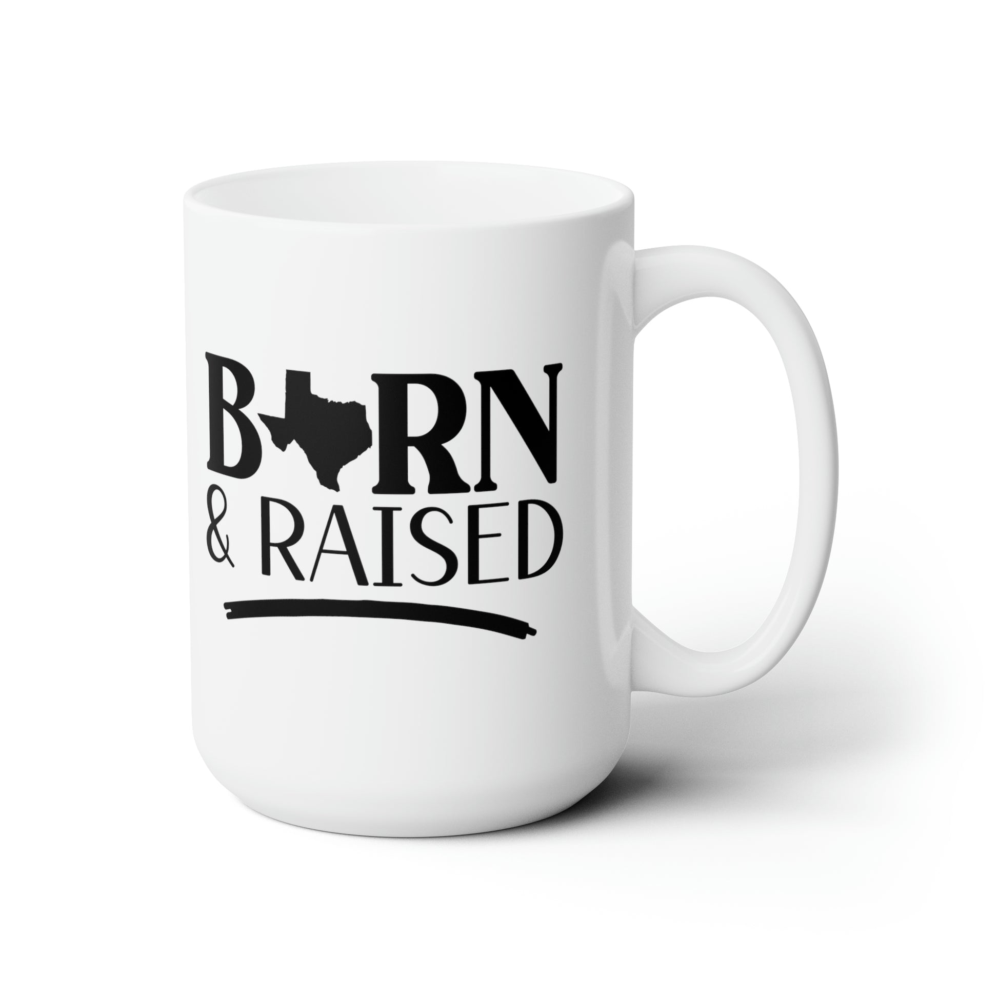Introducing our 'Texas Born and Raised' coffee mug, a tribute to the proud Lone Star State heritage! Crafted with durable ceramic, this mug is as sturdy as a Texas longhorn and as timeless as the Texan spirit. 