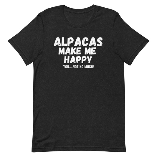 Add a touch of humor and alpaca love to your wardrobe with our "Alpacas Make Me Happy" T-shirt. Perfect for those who cherish these charming creatures more than anything else! 