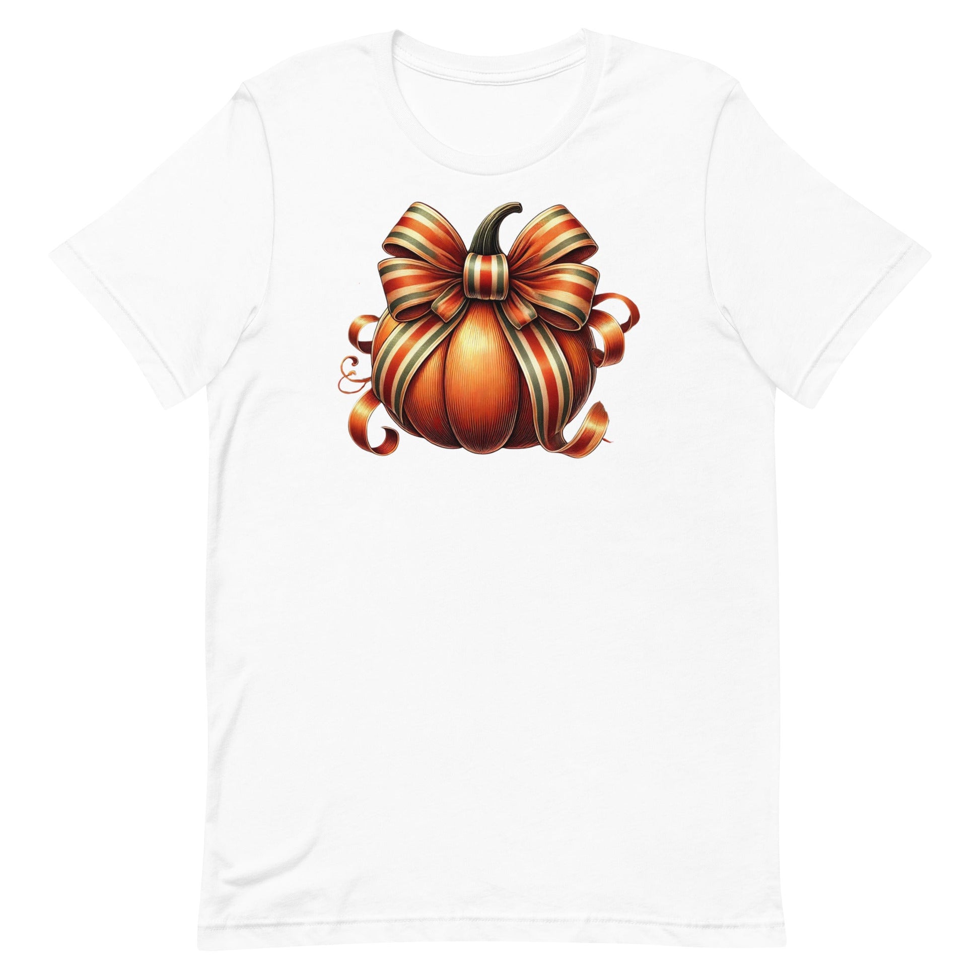 Embrace the cozy vibes of autumn with our Pumpkin Coquette t-shirt! 